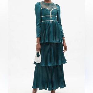 Self PORTRAIT TIERED TEAL DRESS